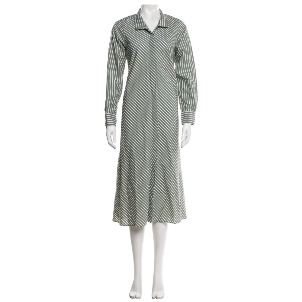 ANN MASHBURN Green and White Long Sleeve Striped Midi Dress
